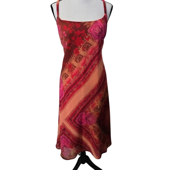 Vintage Red and Pink Floral Paisley 90s Y2k Patchwork Dress - Picture 2 of 8